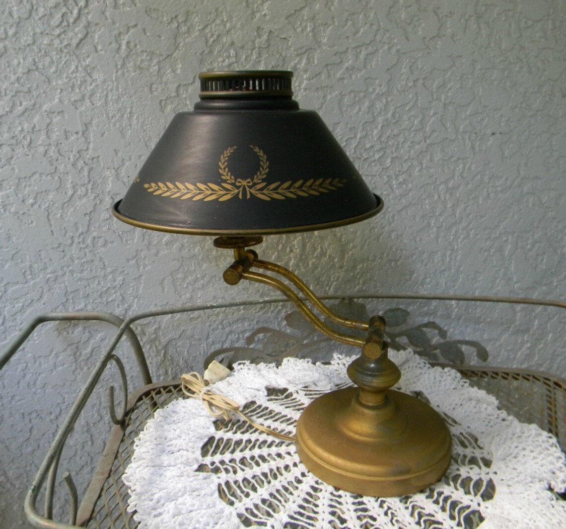 Vintage Antique Federal ToleWare Lamp Shade Metal Tin Black Etsy