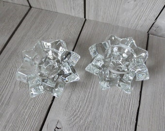 Starburst Candle Holders, Vintage Glass Candlestick Holders, Crystal Glass Candle Stick Holders, Ornate Candle Holders