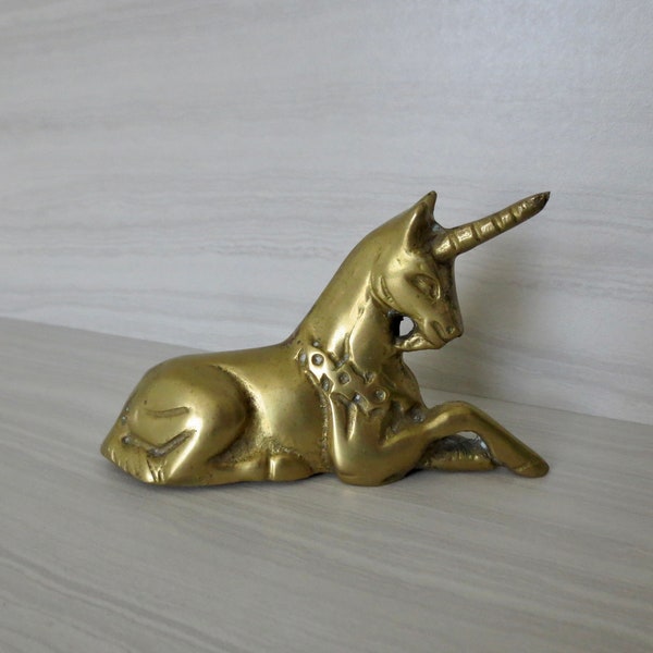 Vintage Brass Unicorn, Gold Unicorn, Aged Brass Sculpture, Antique Unicorn, Horse Decor, Carousel Horse, Vintage Paperweight