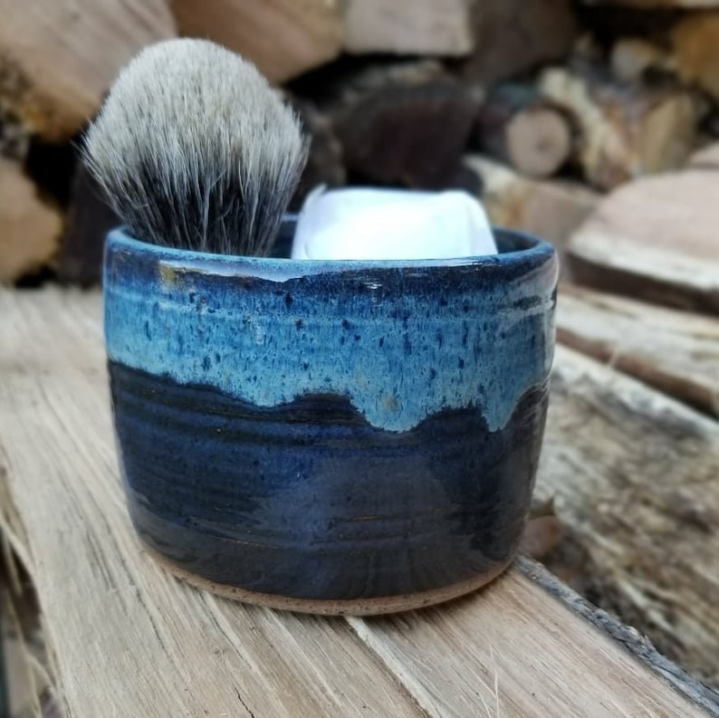 Shaving Set Shaving Mug Shaving Cup Shaving Bowl Blue Goose Pottery Shaving Scuttle Wet Shave Cup Mens Grooming Dark Blue w/Blue Rim