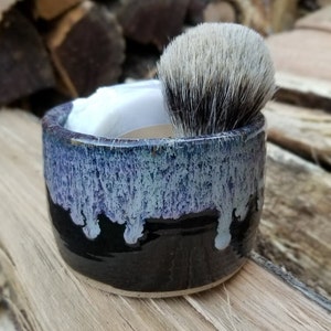 Shaving Set Shaving Mug Shaving Cup Shaving Bowl Blue Goose Pottery Shaving Scuttle Wet Shave Cup Mens Grooming Black w/Merlot Rim