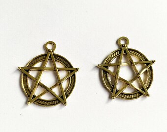Large Pentagram, Antique Gold Charm, Charms for Crafting