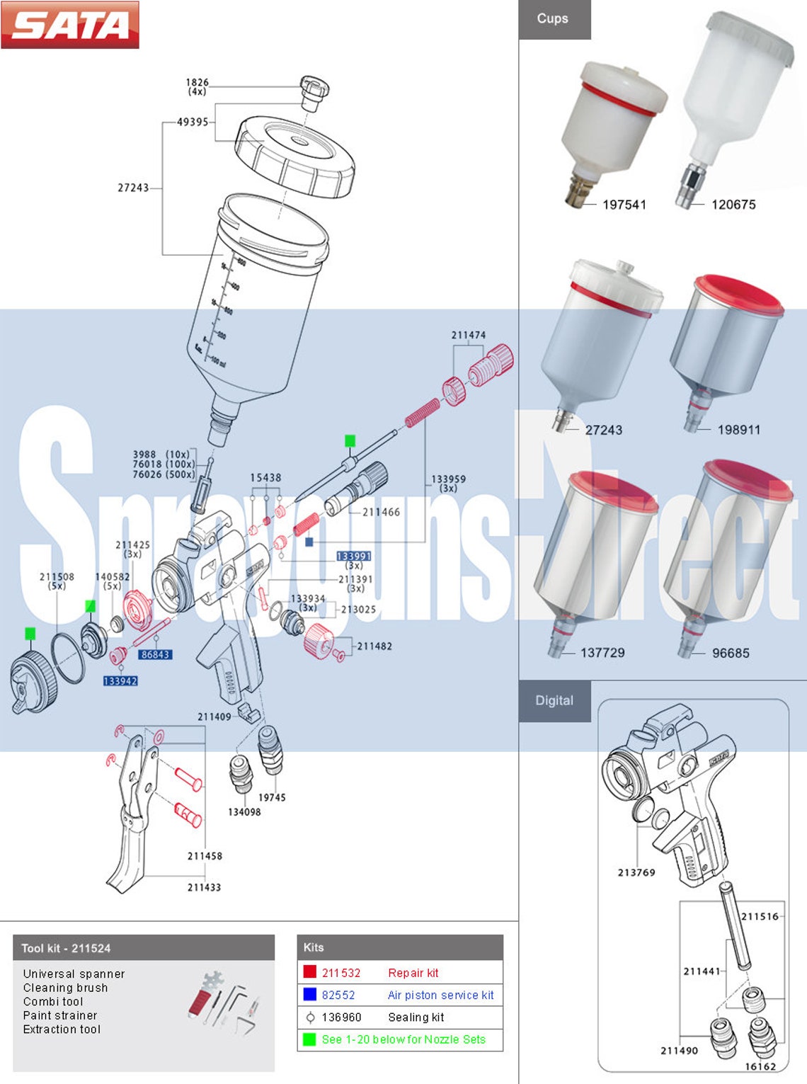 136960 SATA Spray Gun Seal Kit 3000 4000 5000 Etsy