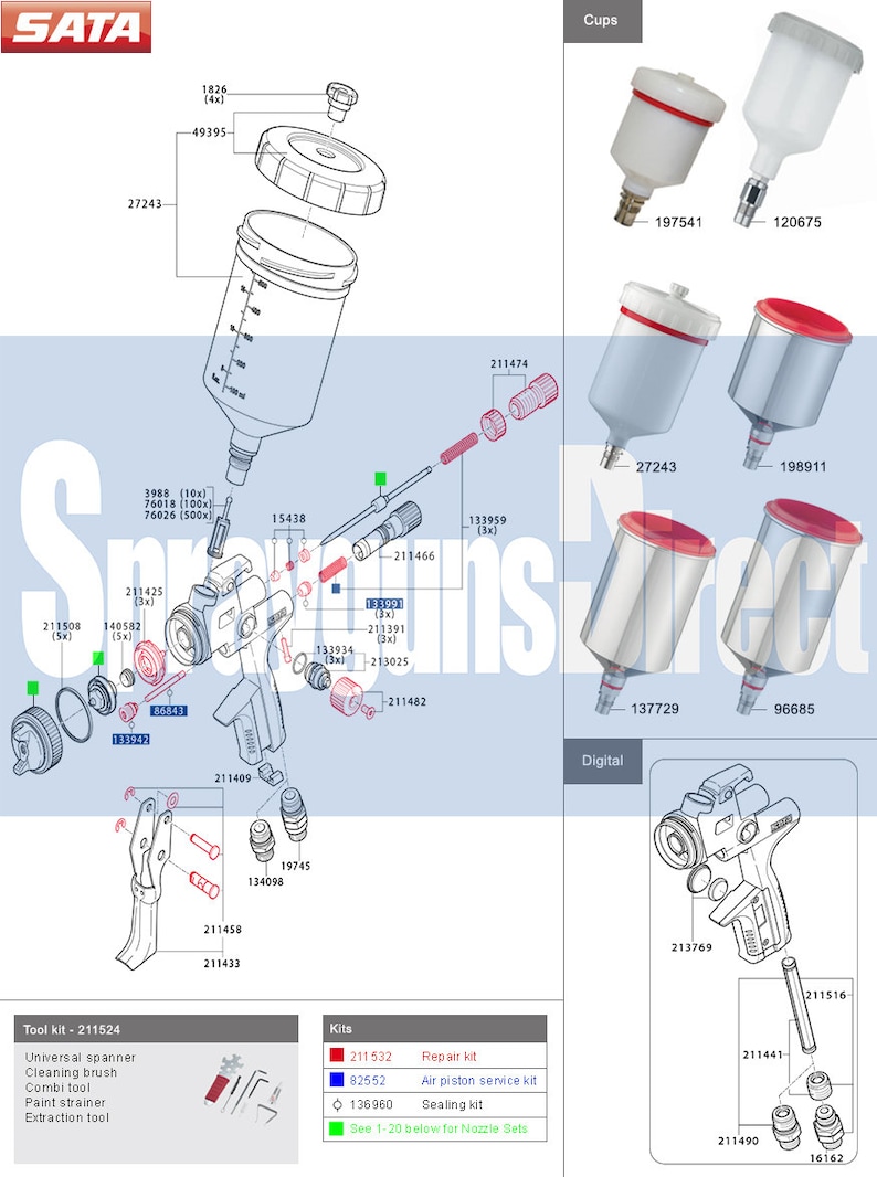 136960 SATA Spray Gun Seal Kit 3000 4000 5000 Etsy