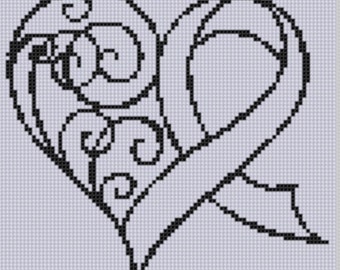 Awareness Ribbon Heart Cross Stitch Pattern