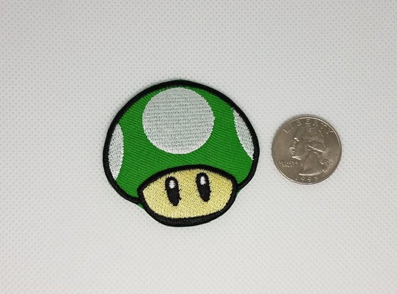 inspired 8 Bit Shiny Metallic Embroidery Super mario bros Mario 1up mushroom Iron on patch