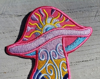 2 pcs mushroom retro 70/'s hippie love peace embroidered applique iron-on patGNCA