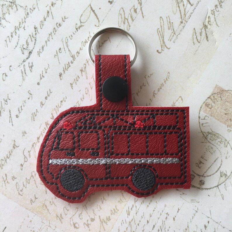 Fire Truck Keychain Custom Embroidery Embroidered Keychain Etsy