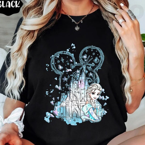 Disney Castle Frozen Elsa Princess Portrait Mickey Ears Shirt, WDW Disney Parks Magic Kingdom Disneyland Family Vacation Holiday Gift