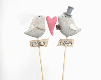 Personalised Birds Cake Topper - Mr and Mrs Birds Wedding Cake Topper - Bride and Groom Cake Topper - Birds Cake Topper for Wedding