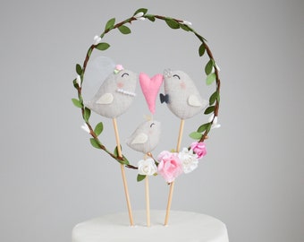 Love Birds family with a Child Wedding Cake Topper - Birds family Cake Topper - Bride and Groom Bird Cake Topper for Wedding