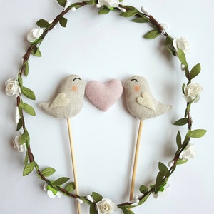 Love Birds Wedding Cake Topper - Süße Vögel mit rosa Herz Tortenstecker für Rosa, Niedlich, Romantische Hochzeit