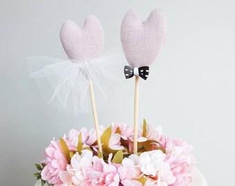 Pink Hearts cake topper - Bride and Groom Wedding cake topper - Love Heart Cake Topper - Two Hearts Cake Topper - Love Wedding Cake Decor