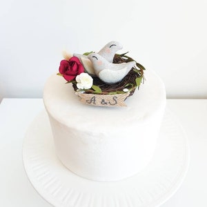 Love Birds Nest Cake Topper Hochzeit, Anniversity - Love Birds Cake Topper - Nest mit Vögeln, Taube Tortendeko
