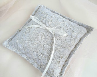 Hand Sewn Linen Ring Pillow – Lace Wedding Ring Bearer Cushion