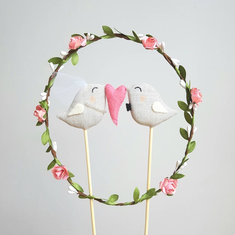 Love Birds Wedding Cake Topper Love Birds With Heart and | Etsy
