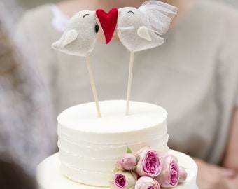 Bride and Groom Birds Wedding Cake Topper – Hand Sewn Lovebirds