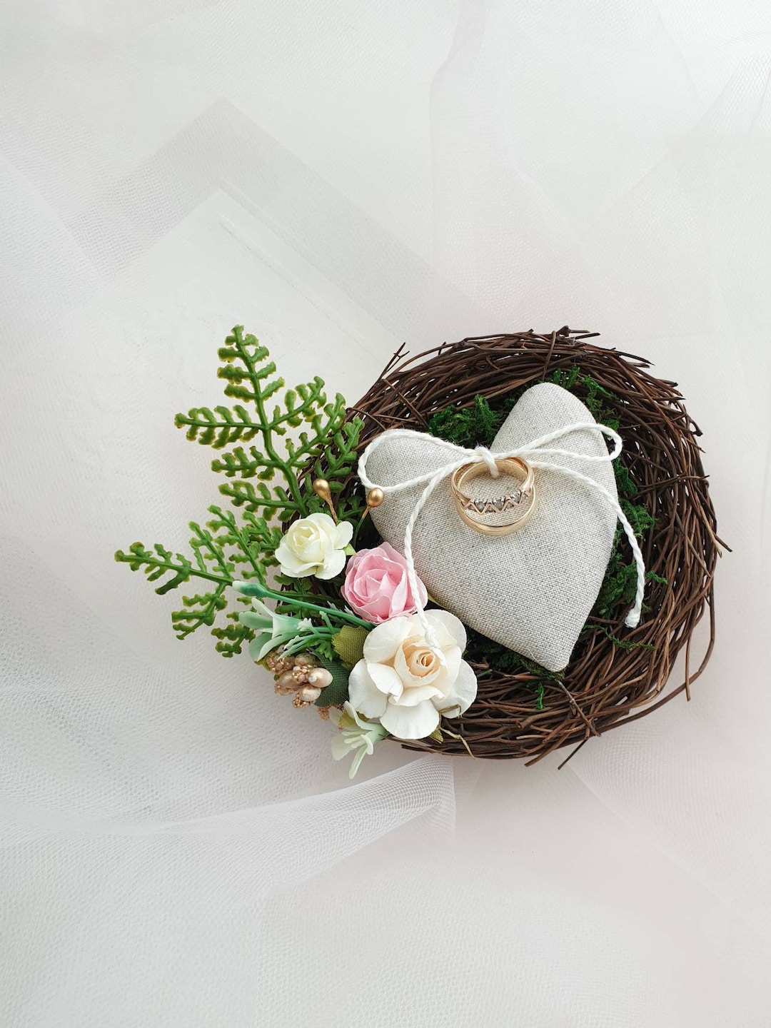 Floral Ring Bearer, Nest Ring for Wedding Rings, Bird Nest, Ring Holder