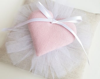 Wedding Ring Pillow With Pink Heart -Lovely Sweet Bridal Ring Bearer Pillow - Ring bearer pillow for Pink, Romantic, Fairytale Wedding