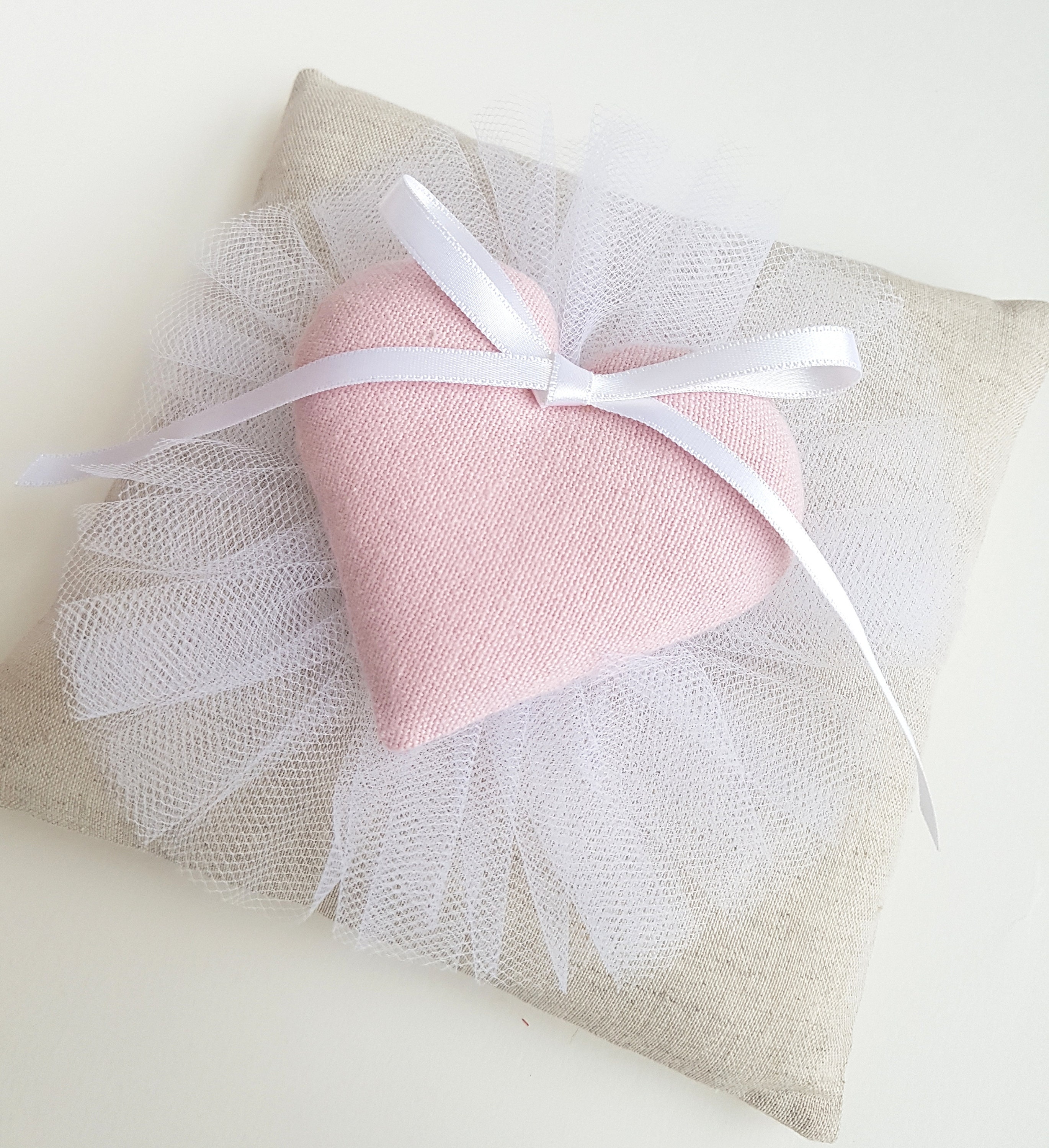 Wedding Ring Pillow With Pink Heart and Tulle Lovely Sweet Etsy