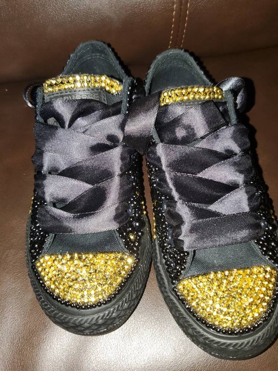 Black and Gold Embellished Converse. Bling Converse Full | Etsy