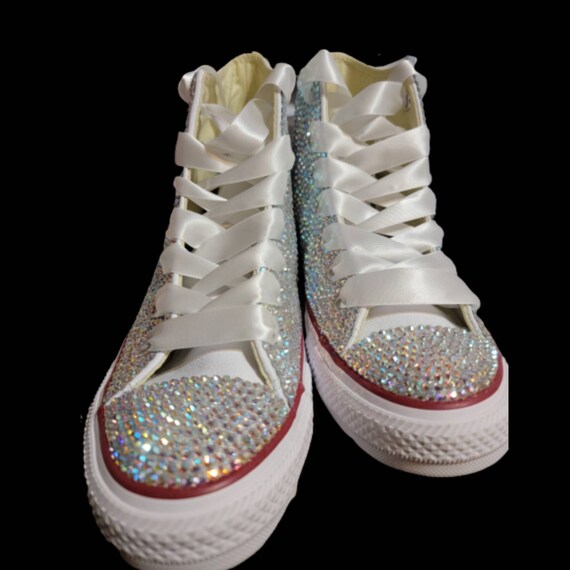 Blanco Alto superior completo bling pedrería Converse zapatos - Etsy