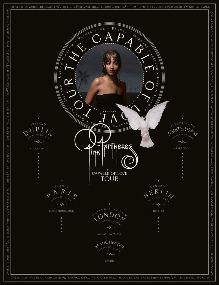 PinkPantheress the capable of love tour 2024 poster PinkPantheress