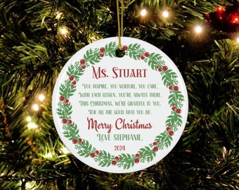 Custom Teacher Gifts Christmas Ornament Teacher Thank You Gift Ornament Christmas Personalized Holiday Decor Keepsake Ornament Gift Teachers