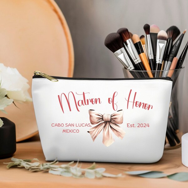 Personalized Cosmetic Pouch Bridal Bows Custom Makeup Bag Custom Make Up Pouch Bridesmaid Keepsake Cosmetic Bag Bridesmaid Makeup Organizer