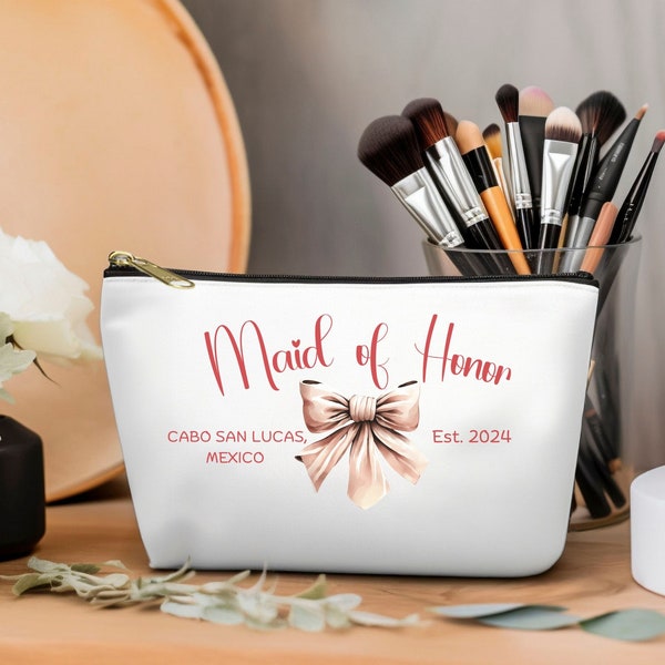 Personalized Cosmetic Pouch Bridal Bows Custom Makeup Bag Custom Make Up Pouch Bridesmaid Keepsake Cosmetic Bag Bridesmaid Makeup Organizer