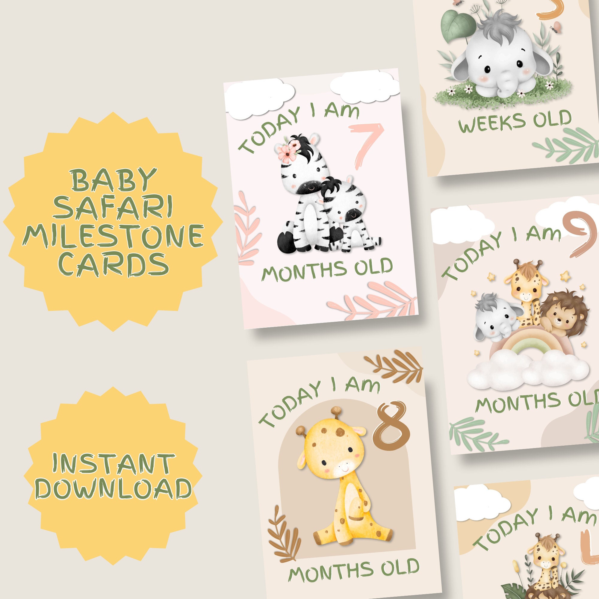 Baby Safari Milestone Cards Printable Baby Milestones Baby Photos ...