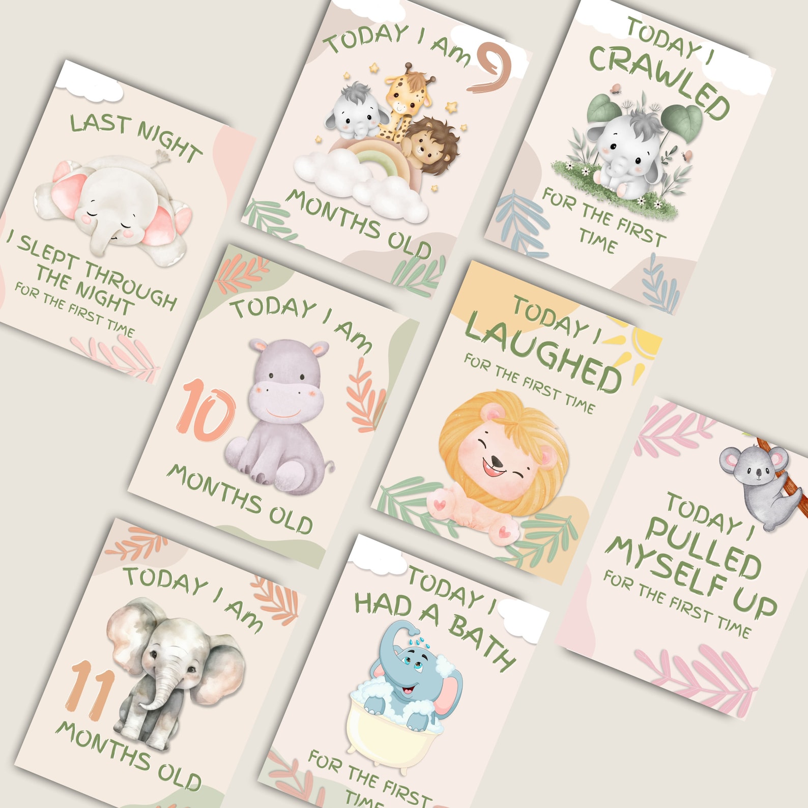 Baby Safari Milestone Cards Printable Baby Milestones Baby Photos ...
