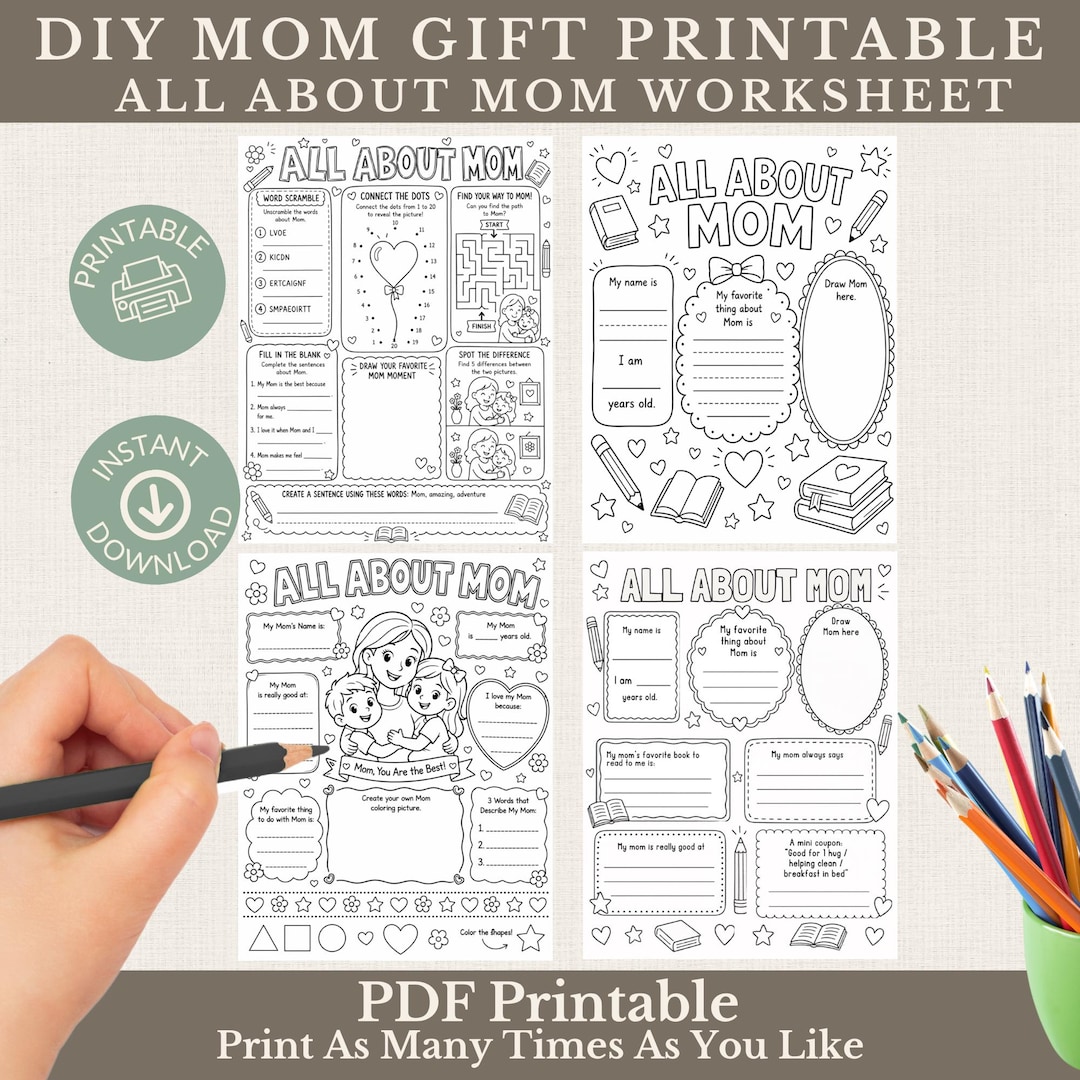 All About Mom Worksheet Printable, Mother’s Day Activity for Kids, DIY ...