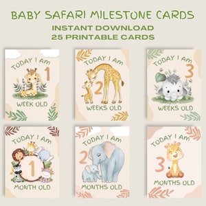 Cartes d'étapes marquantes de Safari pour bébés à imprimer Photos d'étapes importantes de bébé pour un bébé neutre en matière de genre Souvenirs d'enfant Photos du mois