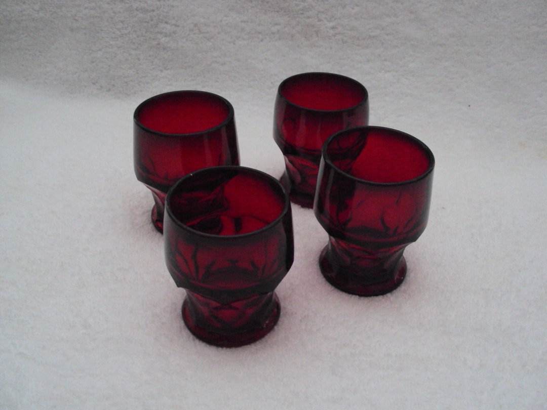 Four Ruby Red Juice Glasses Etsy