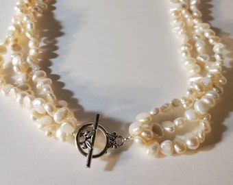 Wedding Pearl Necklace, 3 Rows of Pearl Necklace, White Pearl Necklace, Freshwater Pearl Necklace, Pearl Necklace, Bridesmaid Gift, Bridal