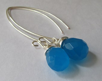 Milky Sea Blue Quartz Earrings,Blue Earrings,Glass Earrings,Dangle Earrings,Silver Blue Earrings