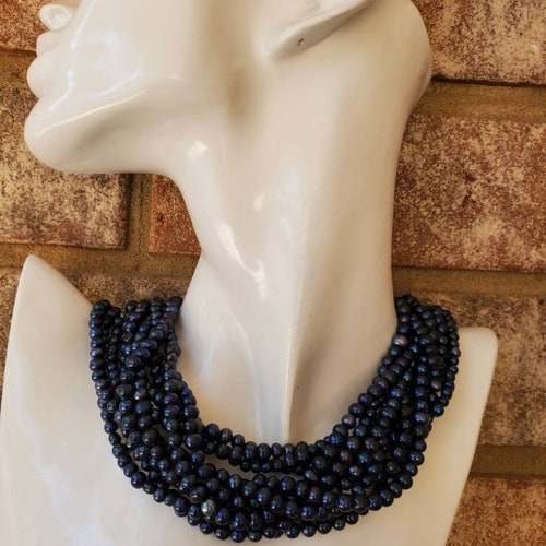 10 Strands shops of Pearl Necklace, Black Pearl Necklace, Blue Pearl Necklace, Pearl Necklace, Freshwater Pearl, Wedding Pearl, Bridesmaid Gift