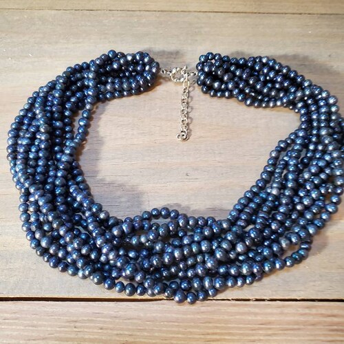 10 Strands shops of Pearl Necklace, Black Pearl Necklace, Blue Pearl Necklace, Pearl Necklace, Freshwater Pearl, Wedding Pearl, Bridesmaid Gift