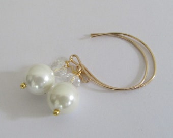 14k Gold Filled Earrings, White pearl Earrings, Pearl Earrings, Dangle Pearl Earrings, South Sea Shell Pearl Earrings,10mm Pearl, Pearl