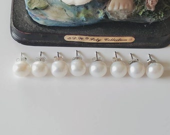 Set of 4- White Pearl Earrings, White Pearl, Freshwater Pearl Earrings, Stud Pearl Earrings, Sterling Silver, Wedding Pearl, Bridal Gift