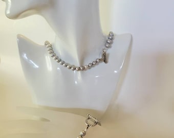 15-20 Inches Pearl Necklace, Set of Gray Pearl, Freshwater Pearl, Gray Pearl Bracelet, Gray Pearl Necklace, Potato Pearl, Pearl Necklace