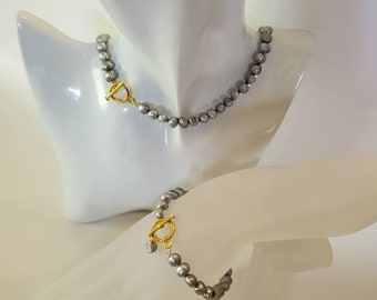 Set of Gray Pearl, Gray Pearl, Baroque Pearl, Freshwater Pearl, Gray Pearl Necklace, Gray Pearl Bracelet, Pearl Bracelet, Pearl Necklsce