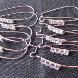 10 Pairs of Rhinestone Silver Kidney Ear Wires, Silver Kidney Ear Wires, Ear Wires image 4