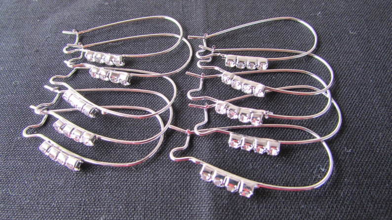 10 Pairs of Rhinestone Silver Kidney Ear Wires, Silver Kidney Ear Wires, Ear Wires image 4