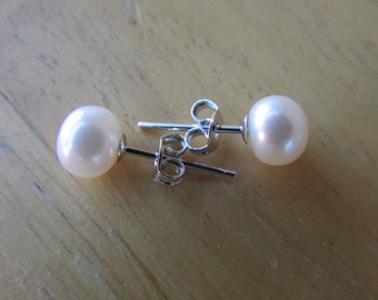 8mm Pearl Earrings,Pearl Earrings,White Pearl Earrings,Fresh Water Pearl,Sterling Silver Earrings,Gift,Wedding,Bridal Gift,Birthday Gift