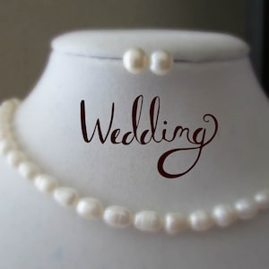 Set of Pearl-Petite White Rice Pearl Necklace, Stud Pearl Earrings, Rice Pearl Necklace,Bridal Gift,Wedding Gift bild 2