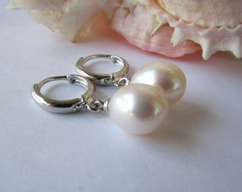 AA White Rice Fresh Water Pearl Earrings,Lavender Pearl Earrings,Hoops Earrings,Pearl Earrings,White Pearl Earrings,Dangle Pearl Earrings