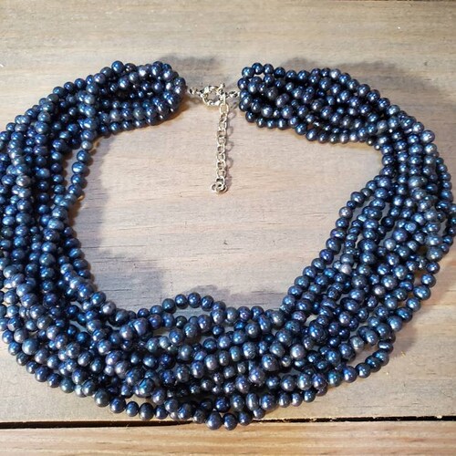 10 Strands shops of Pearl Necklace, Black Pearl Necklace, Blue Pearl Necklace, Pearl Necklace, Freshwater Pearl, Wedding Pearl, Bridesmaid Gift