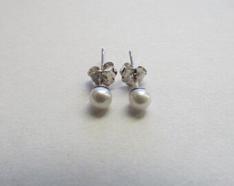 3-4mm White Pearl Earrings, Stud Pearl Earrings, Sterling Silver Pearl Earrings, White Pearl Earrings, Freshwater Pearl, Wedding Pearl, Gift